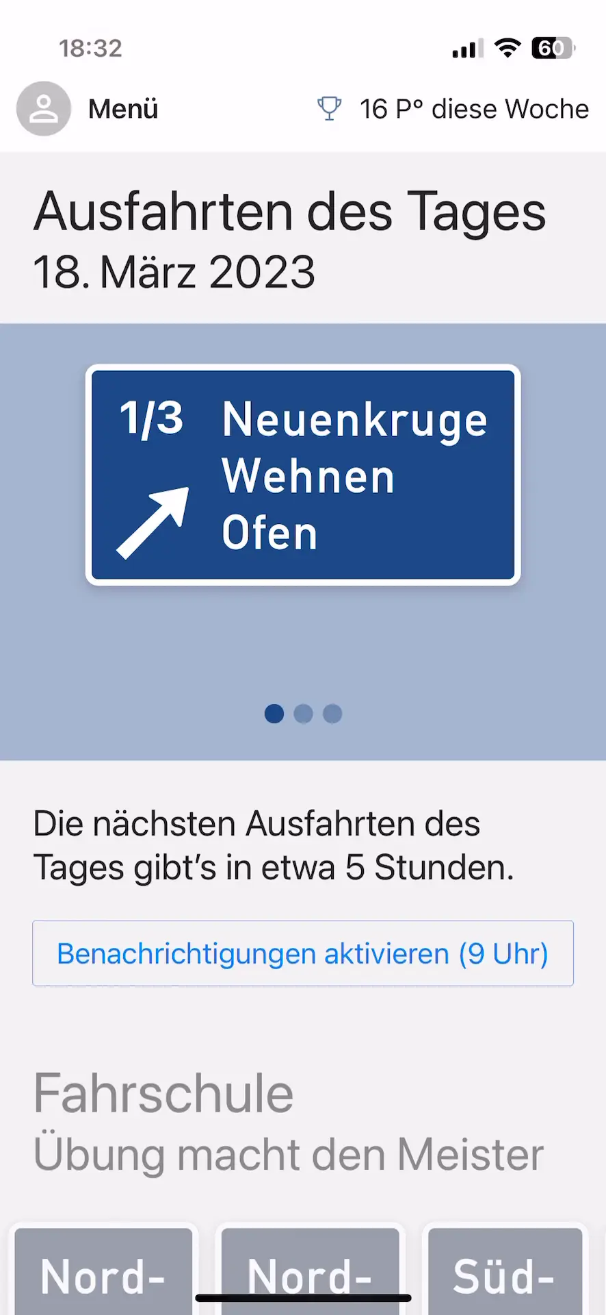 Screenshot der Ausfahrtquiz-App