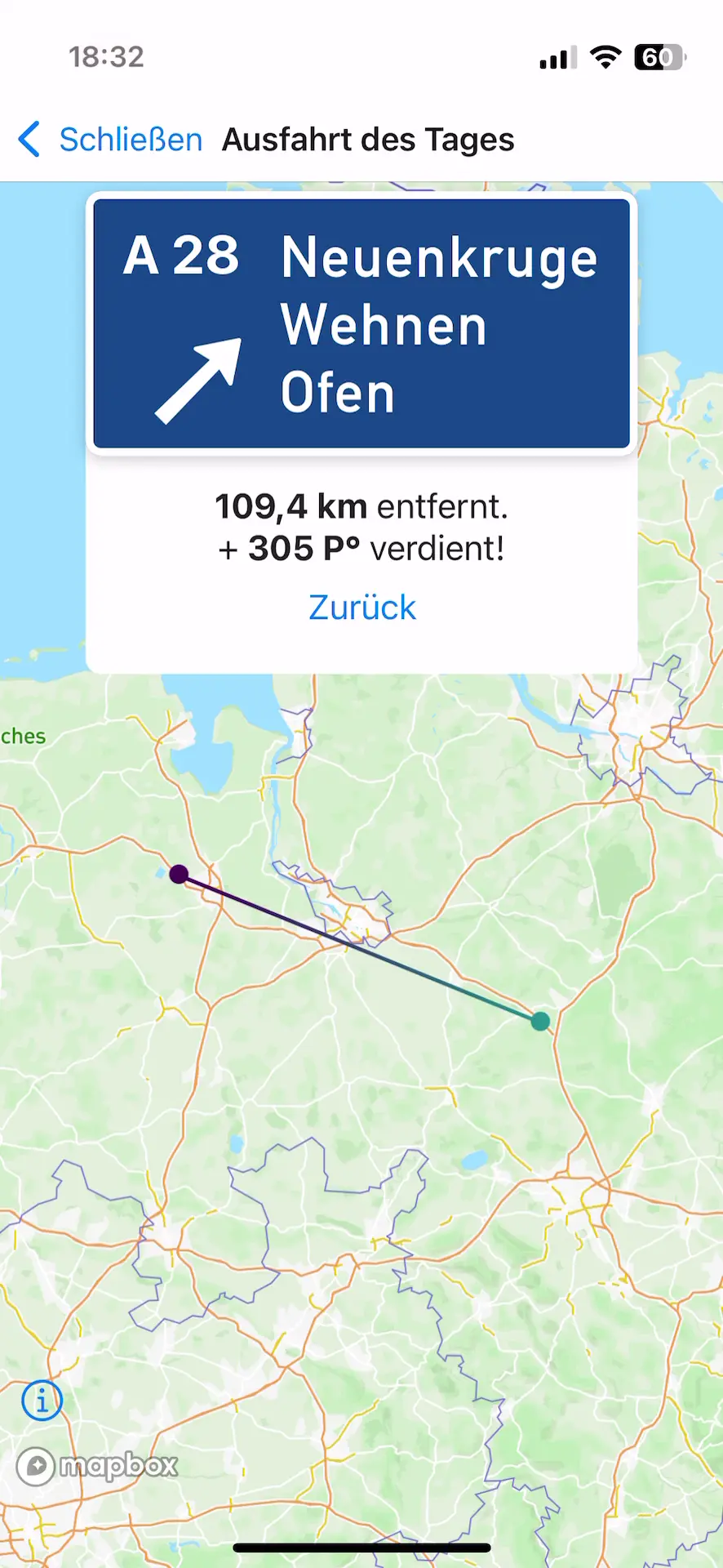 Screenshot der Ausfahrtquiz-App